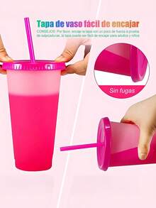 Vasos magicos cambian de color con tapa popote 710 ml paquete 20 piezas vaso reutilizable con tapa y popote efecto termico cambia color ideal para fiestas regalos infantiles eventos promocionales - Multicolor - Ver 6