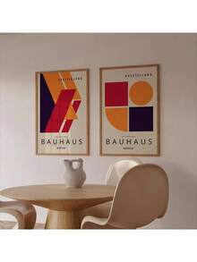 CPWAD 2pcs Retro Abstract Color Packs, Haus Canvas Prints, Medieval Minimalist Geometric Wall Art Posters, Modern Living Room, Office, Dining Room, Room Home Decoration, No Frame - Multicolor - View 3