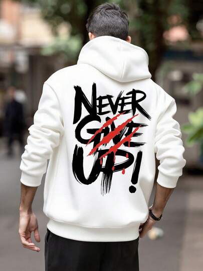  GRDR Men's Autumn/Winter Slogan & Scratch Print Casual Loose Fit Hoodie Sweatshirt