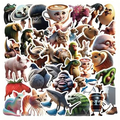 50pcs TungTungTungSahur Meme Stickers - Funny Animal & Food Designs, Self-Adhesive Vinyl Decals For Phones, Laptops, Fridges, Toolboxes, And Luggage, Irregular Shapes, Perfect For Personalizing Your Belongings, Funny Stickers,Ideal Birthday Gift, Party Gift, Christmas Gift(Random Style Color)