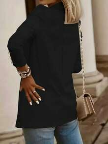 1 pieza Chaqueta de cárdigan de manga larga suelta de color block de longitud media para mujer, primavera/otoño - Negro y rojo - Ver 4