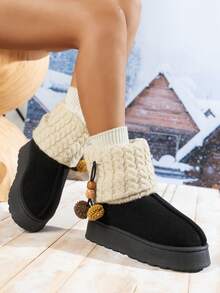 时尚百搭，保暖内衬，可爱又保暖，短绒内衬，厚底舒适，踝靴，短筒显瘦，防滑筒，外穿，针织袜套，雪地靴，适合冬季，毛绒靴 - 黑色 - 查看 3