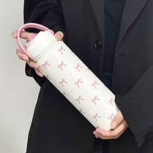 1pc Stylish Pink Ribbon Bow Print Insulated Cup - Available In 600/800/1000ml | 304 Stainless Steel Coffee Mug & Juice Bottle For Hot/Cold Beverages | Perfect For Camping, Picnics, Travel, Gifts, Parties, Afternoon Tea, Office & Daily Use - 彩色 - 查看 11