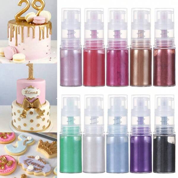 Edible Glitter Spray Set - 7 Colors Cake Glitter, Metallic Shimmer Powder Spray For Cupcakes, Chocolate, Strawberries & Drinks, 5g/Bottle