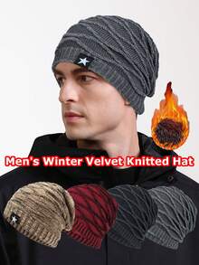 Gorro de inverno masculino em tricô com forro térmico - Mantenha-se aquecido no frio! Gorro de tricô quente, gorro de malha com borda enrolável e macia, proteção para as orelhas com etiqueta de couro, lavável à máquina, tecido de tricô grosso, gorro para ciclismo ao ar livre que mantém a cabeça aquecida, escolha ideal para acessórios de inverno. - Multicolorido - Ver 11