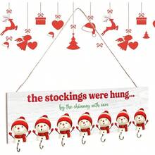 Stocking Holder With Hangers - Wooden Organizer Sign '' Stockings Were Hung' - Xmas Mantel Snowmen Wall Mount Hanging Hook Mantel Truck