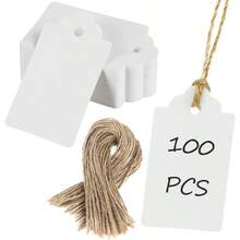 100 Pcs White Paper Tags With String Writable Cardstock Price Tags With Jute Twine Hang Tags For DIY Crafts Clothing Christmas Wedding Birthday Blank Merchandise Marking Tags 2.76 X 1.55 Ideal For Gift Labeling Product Tagging And Seasonal Drations With Natural Jute String And -Friendly Paper Material