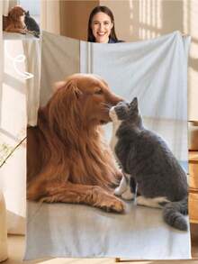 1Pc Custom Pet Photo Fleece Blanket, Soft Warm Durable, Ideal For Outdoor Camping Picnic, Perfect Gift For Pet Lovers - Multicolor - View 3