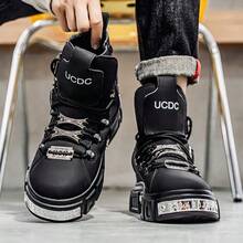 New Men's High-Top Sneakers For Autumn/Winter, Fashionable Platform Shoes, Punk Style Thick Sole Boots, Men's Warm Snow Boots, Available In Black, White, Red, Size 39-46 - Black - View 5