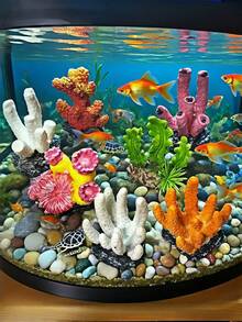 8-Piece Ocean-Themed Simulated Coral, Starfish And Seaweed Mixed Set, Suitable For Freshwater/Saltwater Fish Tanks And Aquariums. Marine Plant Decoration - Easy To Clean, Cute Underwater Shape, Fun Design, Fine Carving, Gift For Aquarium Enthusiasts
