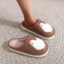 1 para brązowych pluszowych kapci z haftowanym uroczym kurczakiem z kreskówki, unisexowe, wsuwane buty do chodzenia na jesień/zimę, miękkie, ciepłe i puszyste, idealne na prezent świąteczny dla rodziny