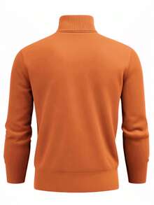 Men's Solid Color Casual Turtleneck Sweater, Autumn/Winter, Long Sleeve Top - Orange - View 2
