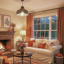 % Blackout Curtains Bedroom, 84 Inch Long Blackout Curtains, Clip Rings Linen Drapes, Thermal Insulated Room Darkening Living Room, 2 Panels - Beige, W50xL84, Bedroom Decor - Orange - View 4