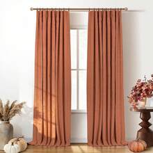 % Blackout Curtains Bedroom, 84 Inch Long Blackout Curtains, Clip Rings Linen Drapes, Thermal Insulated Room Darkening Living Room, 2 Panels - Beige, W50xL84, Bedroom Decor - Orange - View 5