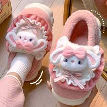 2025 Nuevas pantuflas cómodas y sencillas para mujer con forro de peluche de conejo de dibujos animados, para interiores y exteriores - Rosa Fucsia - Ver 4