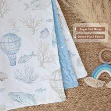 Whale Baby Fleece Blanket Neutral For Boys Girls, Soft Kid Throw Minky Blanket Double Layer With Dotted Backing, 30 X 40 Inch Blue Whale Hot-Air Balloon Print