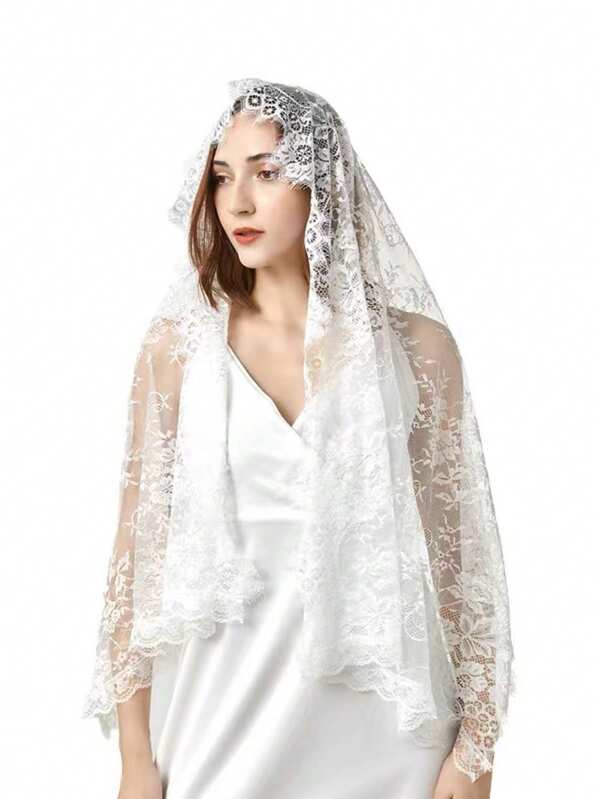 1 Stück Damen Schwarze & Weiße Weiche Spitze Blumen Kopfschmuck, Brautschleier, Hochzeitszeremonie Schal