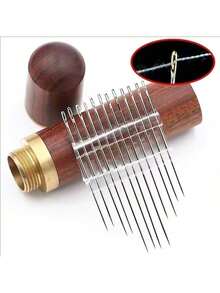 12pcs Stainless Steel Large Eye Sewing Needles, Stainless Steel Easy Thread Side Hole Sewing Needles, Hand Stitching Pins For Seniors, DIY Home Craft Supplies, Stitching Pins,Handmade Yarn Knitting Needles With Leather Needle And Storage Tube