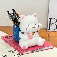 1 Glückskatzen Stifthalter Aufbewahrungsbox Ornament, Büroartikel Computer Schreibtisch Dekoration kreative Großraumkapazität Geburtstagsgeschenk, Rückkehr zur Schulsaison Studentengeschenk, Schulmaterial, Schulmaterial für Mädchen, Schreibtischzubehör, Federmappe, Artikelträger, Büroset, Organisationsartikel