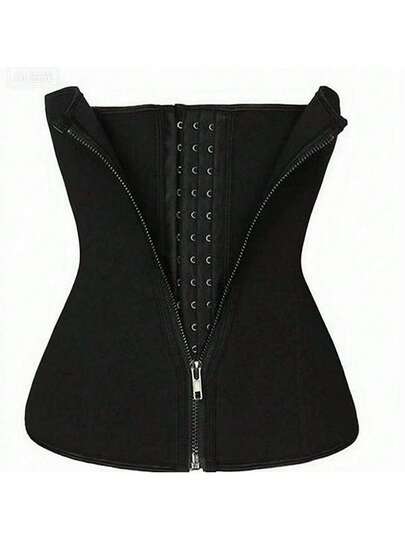 3-Row Hook & Zipper Seamless Waist Cincher, Solid Color Polyester Fiber Underbust Shapewear/Body Shaper/Tummy Control/Waist Trainer/Postpartum Recovery/Fat Burning/Sports/Outdoor/Shaping Outfit