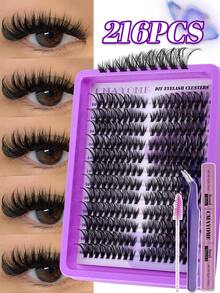 万圣节和圣诞节新品假睫毛 216/192 股簇，大容量多功能睫毛套装，30D+40D+50D+60D+80D+100D，D 卷曲假睫毛，多长度混合密度睫毛夹套装，包括睫毛粘合剂和密封剂，睫毛工具镊子，化妆刷，D 卷曲 10-18 毫米混合单根睫毛，DIY 假睫毛，柔软 3D 蓬松睫毛夹，DIY 漫画风格睫毛夹，方便家庭使用 - 紫色 - 查看 6