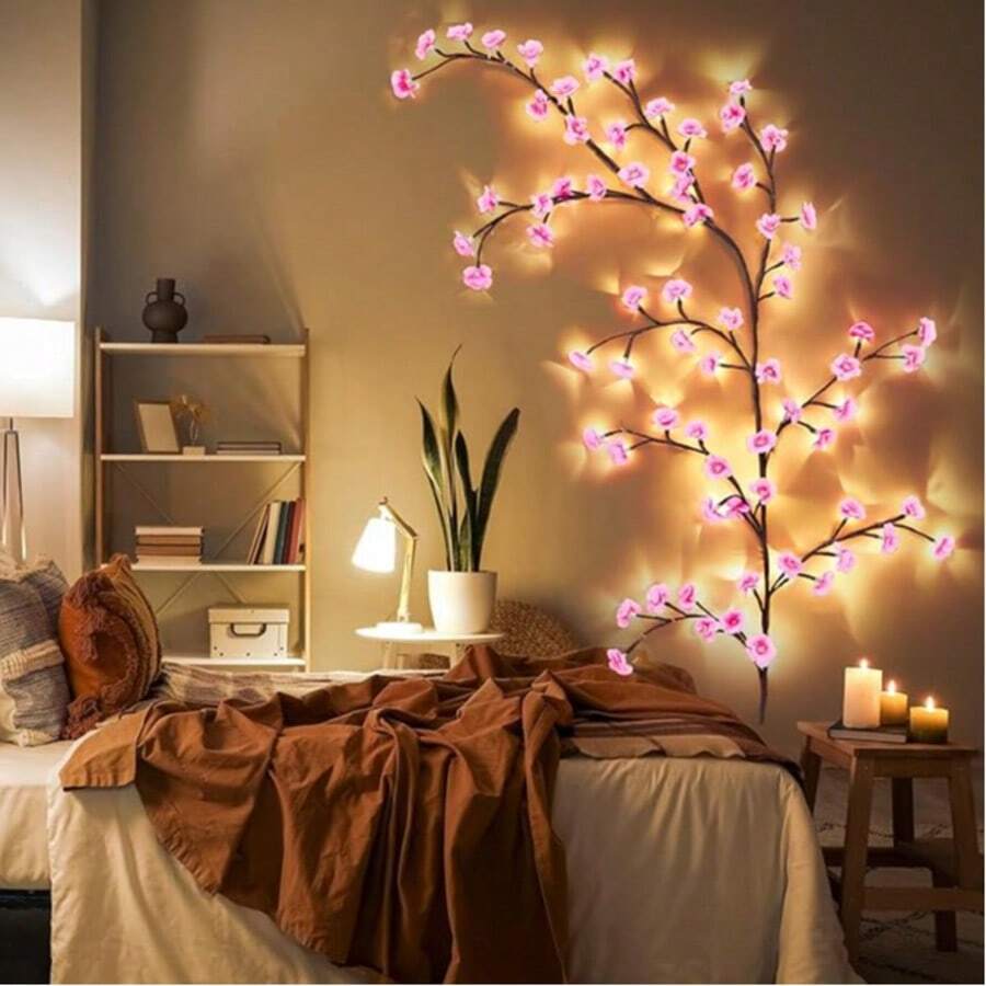 48/72/96/144 LED flexible rosa Kirschblüten-Lichterkette, 1,5m/1,6m/1,8m/2,3m Rattan-Zweig Fairy Lichterkette, 8 Modi Dekorationslampe aus Weide, Beleuchtung für Wohnzimmer-Ambiente, Party- und Feiertags-Dekoration, perfektes Geschenk zu Geburtstag, Weihnachten, Erntedank