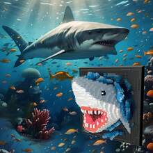 2170 buc/1930 buc Set de blocuri de construcție 3D cu tematică rechin, decorare pentru camera de zi, dormitor, birou, cadou potrivit pentru Crăciun, Anul Nou, Halloween, ziua de naștere