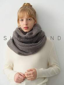 1pc Women's Solid Color Knitted Polyester Warm Versatile Neck Warmer, Suitable For Commuting And Daily Use In Autumn/Winter For Dress - Dark Grey - View 7
