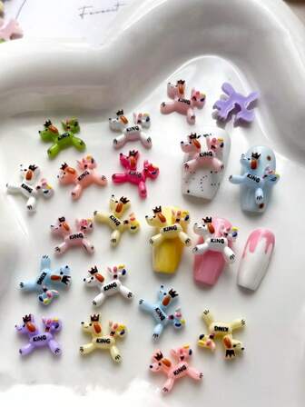 100PCS Mini 3D Balloon Dog Nail Art Decorations - DIY - Friendly Cute Cartoon - Style Accessories For Press - On Nails & Stud Earrings