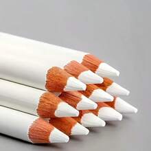 10 支白色炭笔，适合素描、阴影和混合 - 木制，超过 2 毫米宽的尖头，塑料/金属芯和橡皮擦 - 适合初学者和专业艺术家，美术用品，经典铅笔设计，一致的外观，绘画必需品，书写流畅，耐用结构，适合美术学生 - 白色10件 - 查看 6