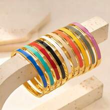 时尚不锈钢树脂涂层手镯，金银色搭扣宽手镯，不锈钢材质，色牢度高，适合女性日常佩戴。 - 6mm寬手鐲 - 查看 1