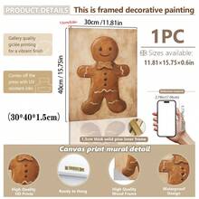 1pc, Canvas Wall Art, Framed Wall Decor, Vintage Christmas Gingerbread Print, Holiday Winter Wall Decoration, Gingerbread Man Painting, Christmas Seasonal Printable Wall Art, Festive Home Santa Claus Art Print, Christmas Poster, Room Decor, Dorm Decor, Bedroom Decor, Bathroom Decor, Home Decor, Holiday Gift - Multicolor - View 13