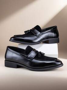 复古简约男士乐福鞋，流苏纯色麂皮一脚蹬休闲设计师鞋，柔软皮鞋，优雅绅士商务社交鞋，适合西装、休闲装、办公、派对、婚礼、约会、浪漫晚餐、节日礼物、返校季。请订购大一码。