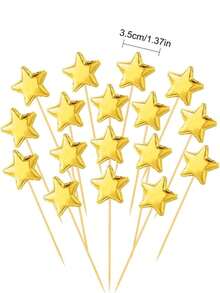 50个PU五角星纸杯蛋糕装饰插牌 金色蛋糕装饰 可爱派对装饰 婚礼生日 DIY甜点水果食品签 - 彩色 - 查看 3