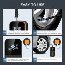 Tire Inflator, Portable Car Air Compressor, Rechargeable Air Pump. Tire Pump With Digital Pressure Gauge And LED Light, Equipped With 2*1500mAh Lithium-Ion Batteries. Suitable For Cars, Motorcycles, Bicycles, Sports Balls. Car Accessories/Gift.