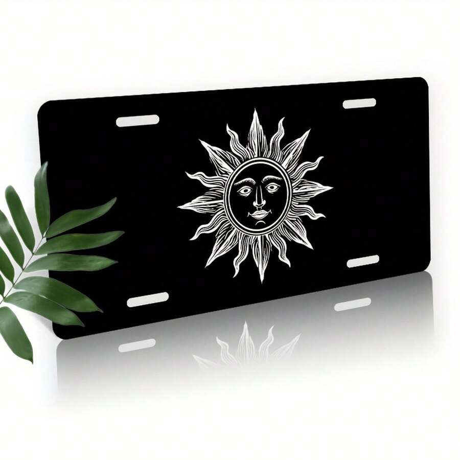 Car P, Car P, License Plate Frame And Cover, Decorative Front Sun Face Symbol, Waterproof Decorative Aluminum License Plate Frame And Cover, Unisex, 12inch X 6inch - A - View 1