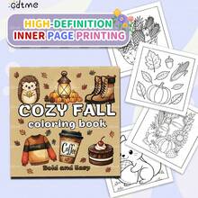 GDTME Otoño acogedor: 1 libro, 24 páginas en su interior, papel perla de 120g mejorado y engrosado. Diseñado para adultos y niños, con patrones lindos y líneas simples para aliviar el estrés y las emociones, regalo ideal para reuniones familiares, fiestas, Halloween, Acción de Gracias, Navidad, perfecto para decoración de habitaciones, 7.9*7.9 pulgadas.