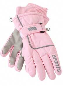 1 Pair 5-12Y Kids Winter Warm Thermal Lined Outdoor Windproof Waterproof Anti-Slip Ski Gloves - Pink - View 2