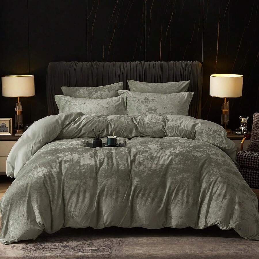 Queen Size 3pcs Ultra Soft Breathable Comforter Cover Set, Luxury Cozy Flannel Duvet Cover With Pillow Shams, 90" X 90", Dark Grey, And Bedding Collection - 煙燻橄欖(無被子) - 查看 1