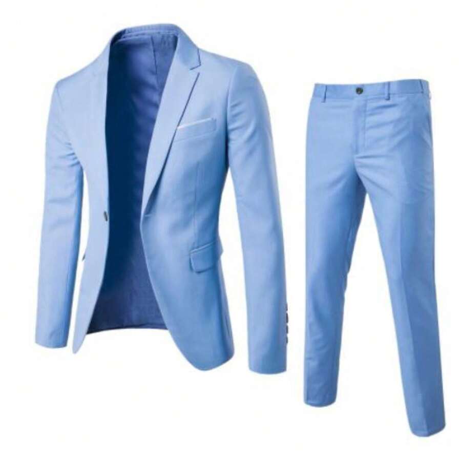 2025 New High-End Leisure Business Suit Suit Slim-Fit Men'S Formal Attire Groomsmen Buy Formal Occasions And Other Two-Piece Suits. - Light Blue - 查看 1