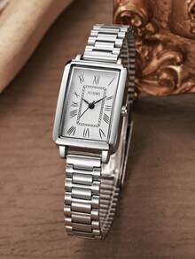 1pc Elegant Versatile Silver Rectangular Quartz Wrist Watch - Ladies Analog Display, Suitable For Daily Wear, Birthday, Women's Gift, Anniversary, Cyber Monday, Halloween Promotion And Other Holidays, No Gift Box - Gold - View 3