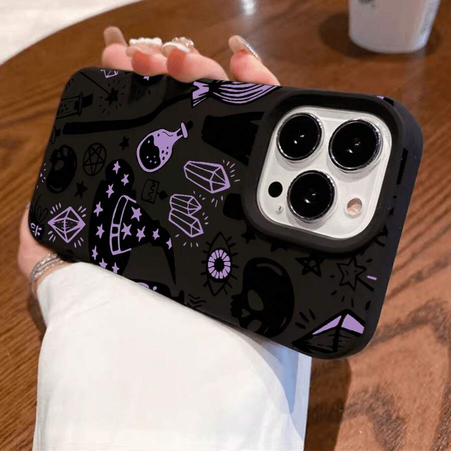 Teléfono de alta calidad a prueba de golpes con orificios grandes, modelos adecuados 17, 16, 15, 14, 13, 12, 11 Plus Pro, clásico negro/púrpura/gris/blanco, cubierta protectora suave, Halloween y Acción de Gracias. QY83, a prueba de golpes - Negro - Ver 1