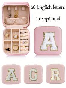 1 pieza Caja de joyería personalizable con letra, Caja de joyería de viaje DIY, Bolsa de almacenamiento de joyas, Caja de joyería de cuero, Caja de viaje portátil, Caja de joyería de perlas falsas, Caja de joyería de viaje de verano, Material de PU impermeable y a prueba de humedad, Caja de almacenamiento de perfumes, Caja de regalo para damas de honor, Mini caja de joyas para aretes, collares y anillos, Caja de joyería de cuero PU, Caja de joyería portátil creativa, Caja de regalo para aretes, Decoración de baño para vacaciones, Bolsa de maquillaje, Artículo de viaje esencial - Multicolor - Ver 5