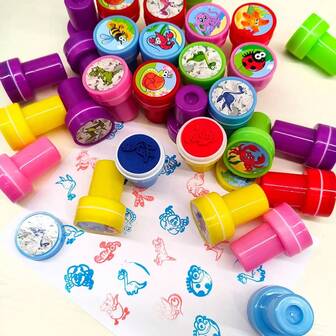 3/12/24/30pcs Cartoon Stamp Set - Made Of ABS, Various Shapes And Patterns, Suitable For Art DIY Crafts, Birthday, Back To School Parties, Party Favors, Back To School Season, Random Color Selection
