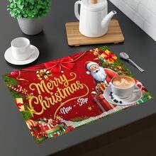 1 Stück/4 Stücke/6 Stücke Weihnachtsmann Muster Leinen Tischsets, geeignet für Esszimmertisch, Weihnachten, kann als Weihnachtsgeschenk, Weihnachtsdekoration verwendet werden, ganzjährig einsetzbar, moderne waschbare Tischdekor, Raumdekoration, Tischsets, Untersetzer, Küchen- und Esszimmertischmatten, Innen- und Außenpartydekoration, Heimdekoration, ideales Geschenk