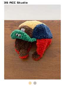 Czapka traperska z polaru Sherpa z blokami kolorów, wygodna, puszysta, szczotkowana czapka typu bomber z polaru ze składanymi nausznikami, unisexowa, ciepła, pogrubiona, pluszowa czapka pilotka do jazdy na nartach, na rowerze, na co dzień zimą