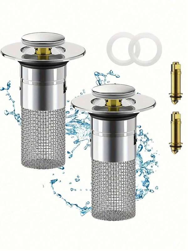 1pc Pop-Up Bathroom Sink Stopper With Stainless Steel Drain Filter And Hair Catcher - Fits 1.1-1.29 Inch Drains - For Kitchen & Bathroom Sinks - Prevents Clogs & Hair Buildup - Great Gift For Homeowners