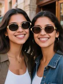 1pcs Metal Frame Oval Retro Fashion Glasses, Fashionable Design For Women, Suitable For Everyday Wear, Traveling & Beach Preppy Style For Back To School - màu nâu - Xem 3
