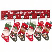 Stocking Holder Mantle Stocking Hangers Mantel Fireplace Wall Hanging Sign With 6 Hangers Collapsible And Stockings Were Hung Stocking Hooks Xmas Decor 28.4 Inch