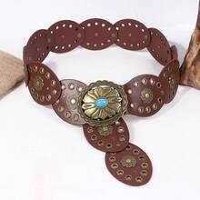 Plus Size Boho Style Heart Patchwork Rivet Decor Retro Western Belt Accessory, Suitable For Music Festivals, Parties, Y2K